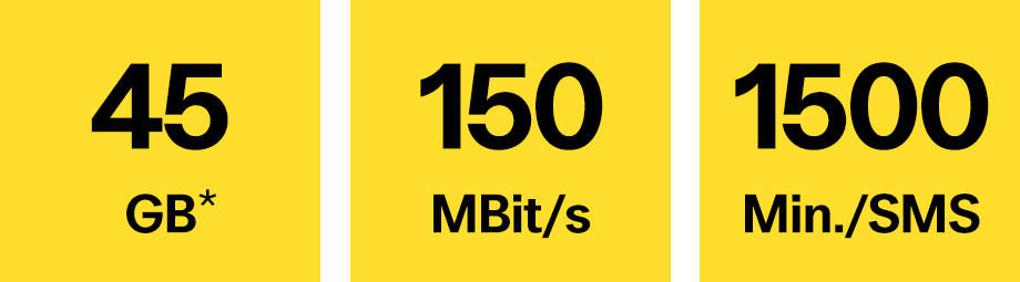 45 GB, 150 MBit/s und 1500 Min./SMS