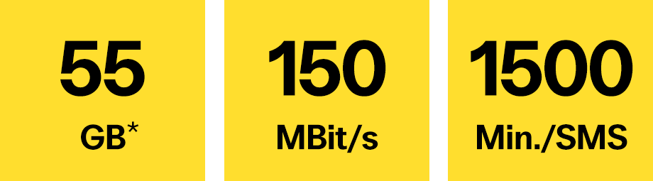 55 GB, 150 MBit/s und 1500 Min./SMS