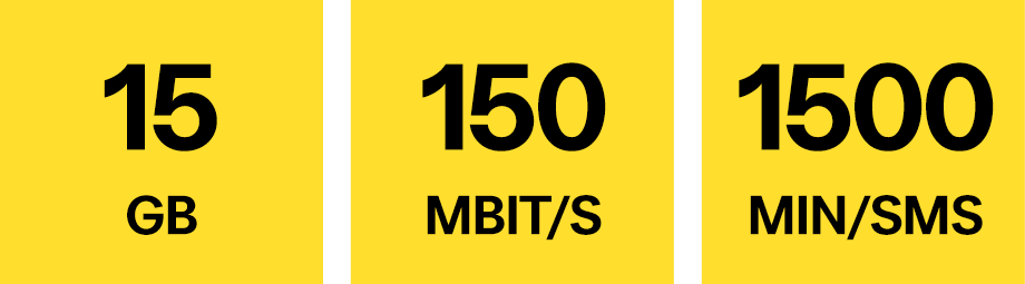 30 GB, 150 Mbit/s und 1500 MIN/SMS