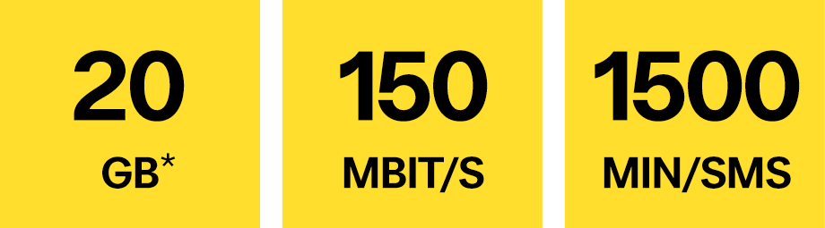 20 GB, 150 Mbit/s und 1500 MIN/SMS